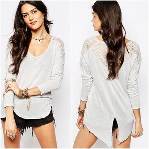 FREE PEOPLE White Gatsby Embroidered Sheer Long Sleeve Tee Large Size Large